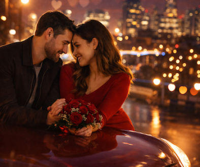 Couple checking their car before a Valentine’s Day drive in Hackney London.